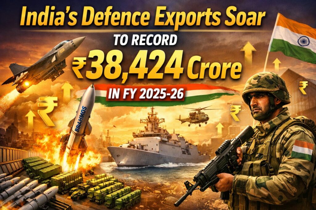 india’s defence exports soar to record ₹38,424 crore in fy 2025 26.