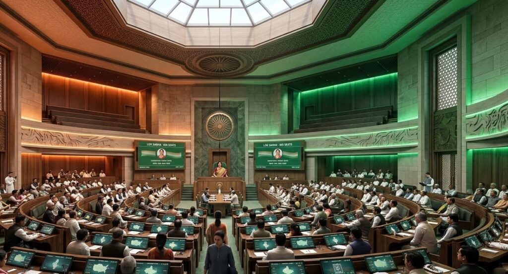 nfographic showing the projected increase of Lok Sabha seats across Indian states.