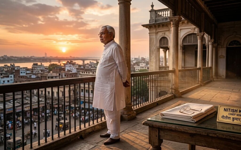 Bihar Chief Minister Nitish Kumar during a political meeting in Patna.