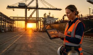 Prime Minister Anthony Albanese shaking hands with Singapore PM Lawrence Wong in front of a Jurong Island refinery backdrop.