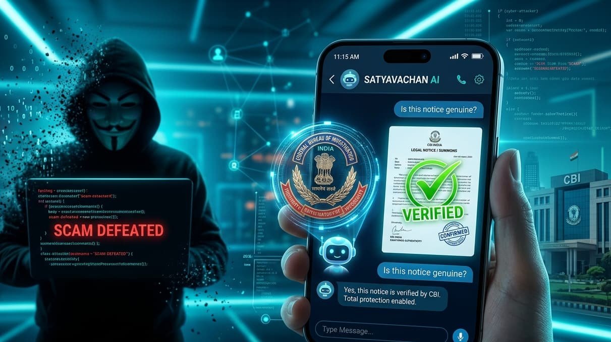 A digital representation of a CBI-themed AI assistant on a smartphone screen, helping a user verify a document.
