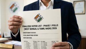 Official Election Commission of India logo and voter list document for West Bengal and Tamil Nadu 2026 elections.