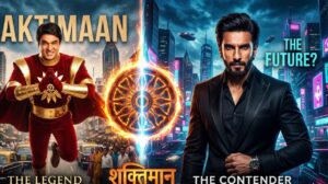 Side-by-side photo of Mukesh Khanna as Shaktimaan and Ranveer Singh at a recent film event.