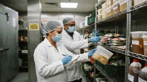 ood safety officers inspecting commercial kitchen storage at a luxury hotel in Bengaluru