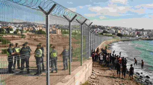 Security personnel and border perimeter in the Spanish enclave of Ceuta during the migrant crisis