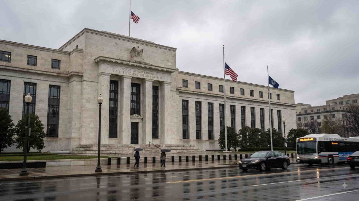 he U.S. Federal Reserve building in Washington D.C. during economic policy discussions.