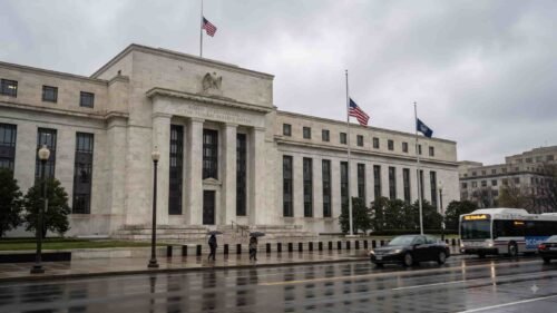 he U.S. Federal Reserve building in Washington D.C. during economic policy discussions.