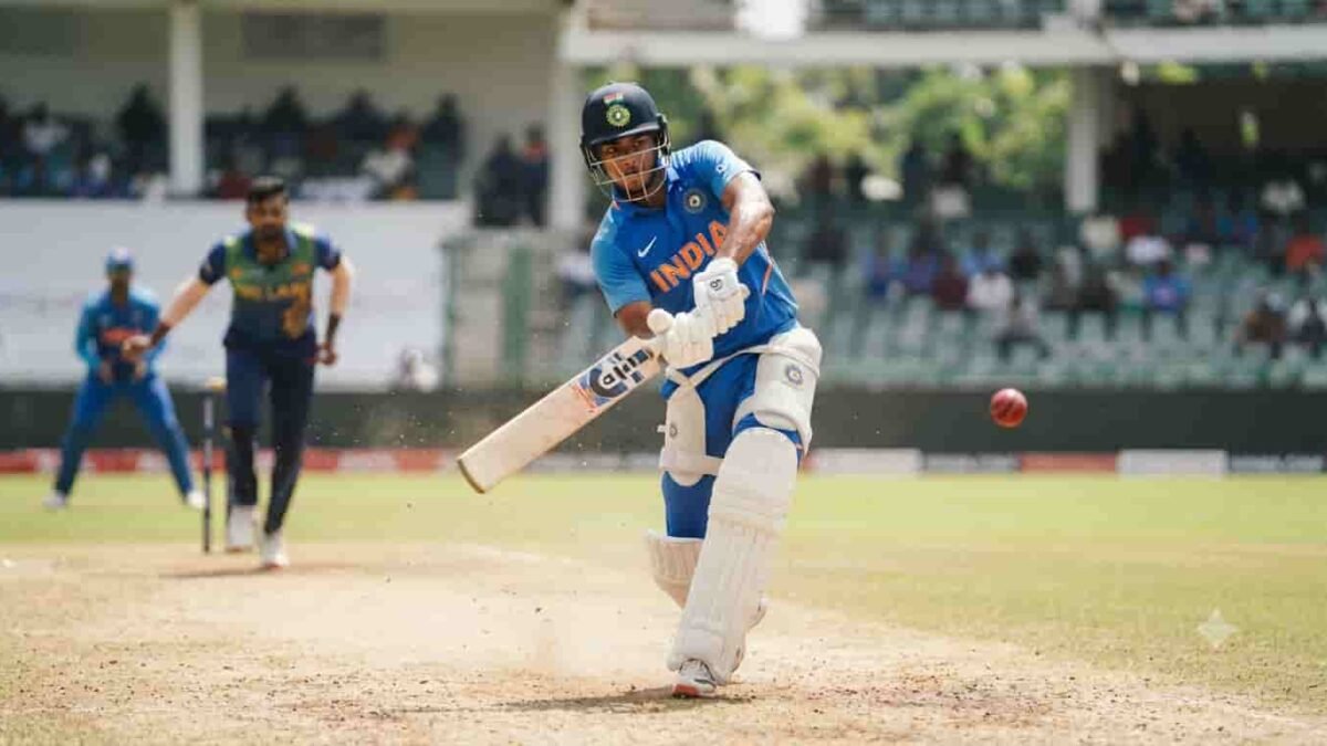 Indian batsman playing a shot during the warm-up match against Sri Lanka Cricket XI in Colombo.