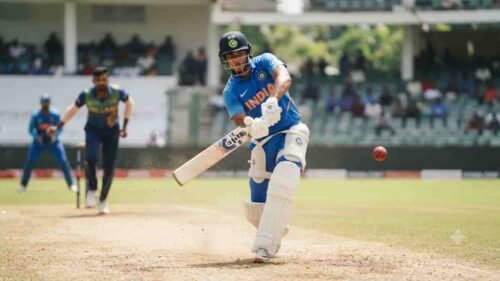 Indian batsman playing a shot during the warm-up match against Sri Lanka Cricket XI in Colombo.