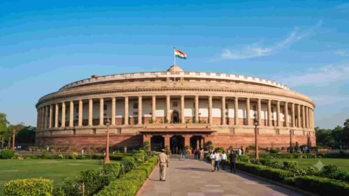 he Parliament House of India in New Delhi during legislative sessions