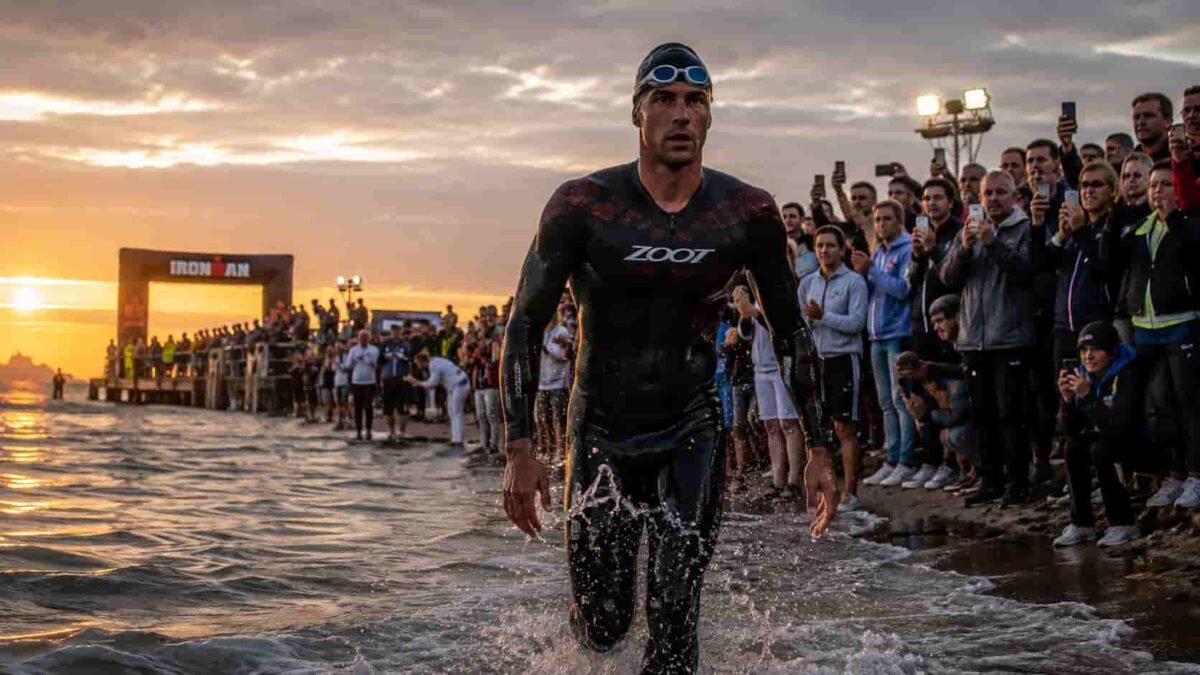 Polish swimmer Bartlomiej Kubkowski completing his historic 160-kilometer swim across the Baltic Sea.