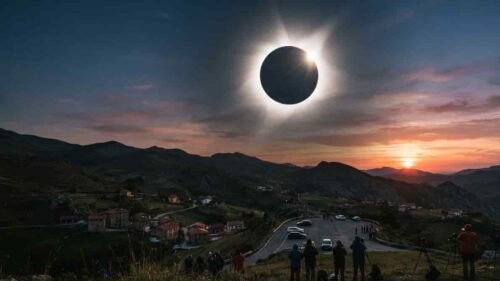 Total solar eclipse glowing over Spain during the August 2026 celestial event.